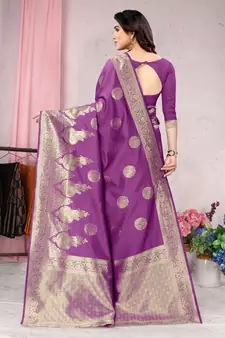 Purple woven Banarasi silk blend saree with blouse