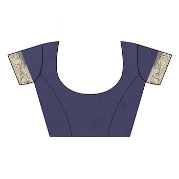 Navy blue woven Banarasi silk blend saree with blouse 4