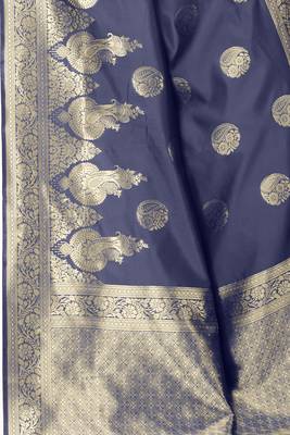 Navy blue woven Banarasi silk blend saree with blouse 5