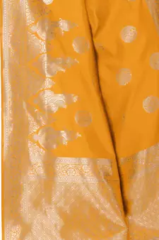 Mustard woven Banarasi silk blend saree with blouse