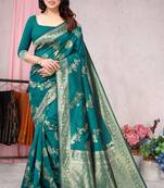 Green woven banarasi silk saree with blouse