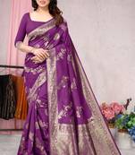 Purple woven banarasi silk saree with blouse