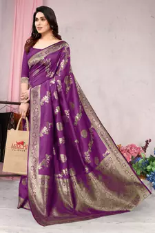 Purple woven banarasi silk saree with blouse