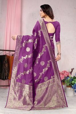 Purple woven banarasi silk saree with blouse 3