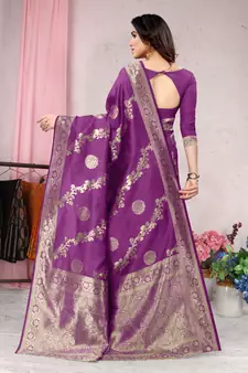 Purple woven banarasi silk saree with blouse