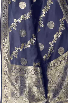 Navy blue woven banarasi silk saree with blouse