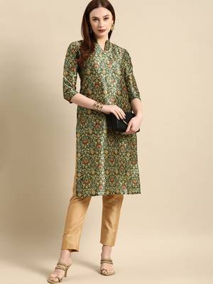 Women's Green Poly Chanderi Kurta 1