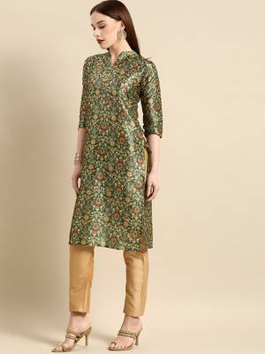Women's Green Poly Chanderi Kurta 2