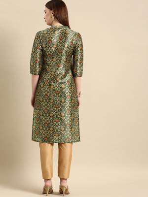 Women's Green Poly Chanderi Kurta 3