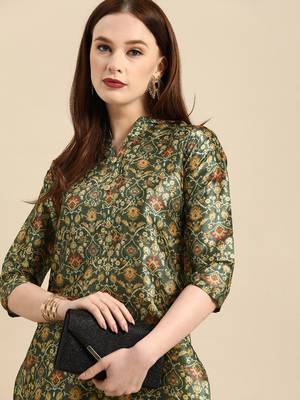 Women's Green Poly Chanderi Kurta 4