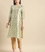 Women's Light Green Poly Chanderi Kurta