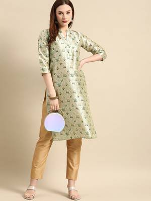Women's Light Green Poly Chanderi Kurta 2