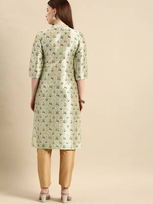 Women's Light Green Poly Chanderi Kurta 4
