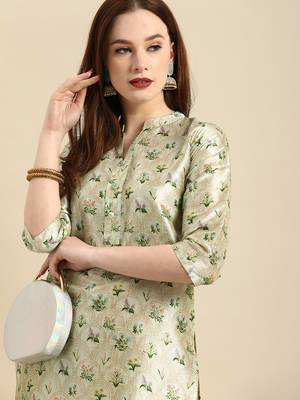 Women's Light Green Poly Chanderi Kurta 5