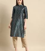 Women's Blue Poly Chanderi Kurta