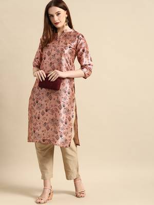 Women's Pink Poly Chanderi Kurta 1