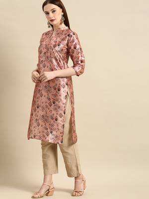 Women's Pink Poly Chanderi Kurta 3