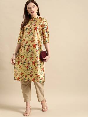 Women's Yellow Poly Chanderi Kurta 1