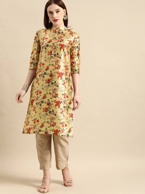 Women's Yellow Poly Chanderi Kurta 2