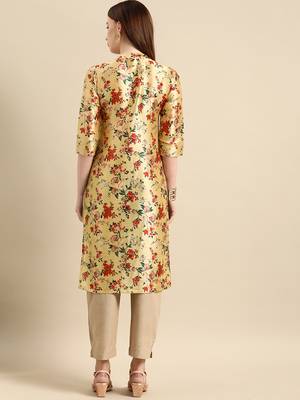 Women's Yellow Poly Chanderi Kurta 4