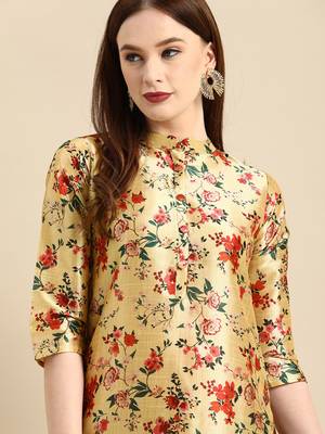 Women's Yellow Poly Chanderi Kurta 5