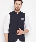 Blue woven poly ryon nehru jacket