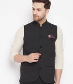 Black woven poly ryon nehru jacket