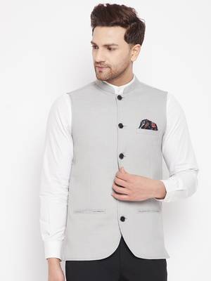 Grey plain pure wool nehru jacket 1