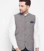 Grey plain pure wool nehru jacket