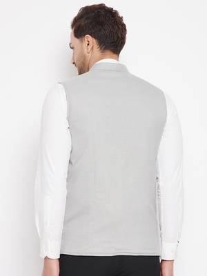 Grey plain pure wool nehru jacket 4