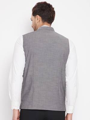 Grey plain pure wool nehru jacket 4