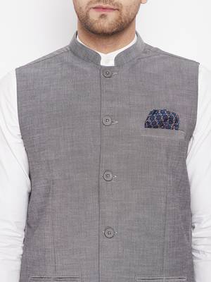 Grey plain pure wool nehru jacket 5