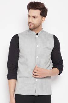 Grey plain pure wool nehru jacket