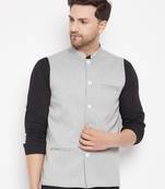 Grey plain pure wool nehru jacket