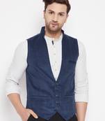 Blue plain pure wool nehru jacket