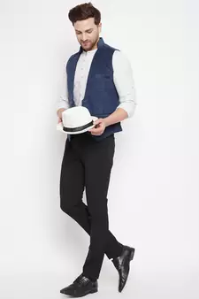 Blue plain pure wool nehru jacket