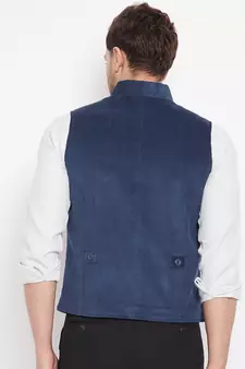 Blue plain pure wool nehru jacket