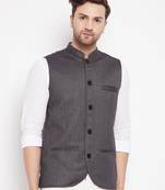 Grey plain poly ryon nehru jacket