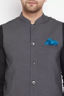 Multicolor plain poly ryon nehru jacket