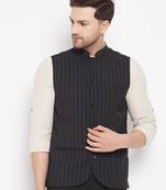 Black plain poly ryon nehru jacket