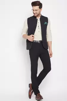 Black plain poly ryon nehru jacket