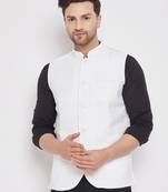 White plain pure cotton nehru jacket