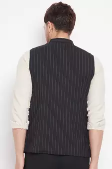 Black plain poly ryon nehru jacket