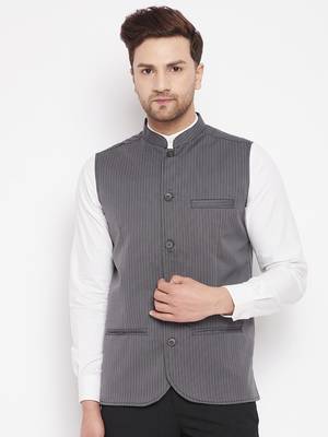 Grey plain poly ryon nehru jacket 1