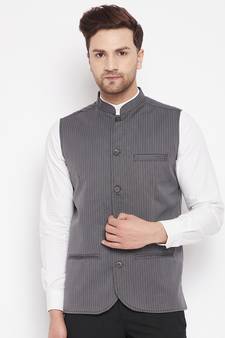 Grey plain poly ryon nehru jacket