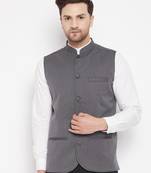 Grey plain poly ryon nehru jacket