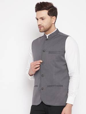 Grey plain poly ryon nehru jacket 3
