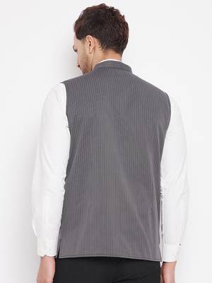 Grey plain poly ryon nehru jacket 4