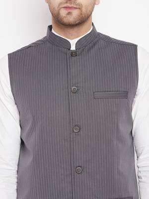 Grey plain poly ryon nehru jacket 5
