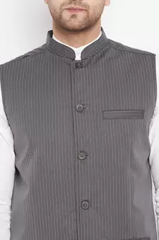 Grey plain poly ryon nehru jacket